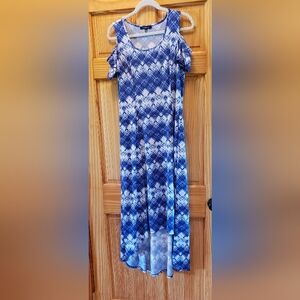 Blue & White High Low Midi Dress